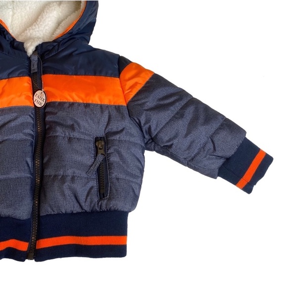 new Rothschild 𖠌 Striped Puffer Hoodie Jacket Parka 𖠌 Faux Sherpa 𖠌 Chambray - Picture 6 of 16